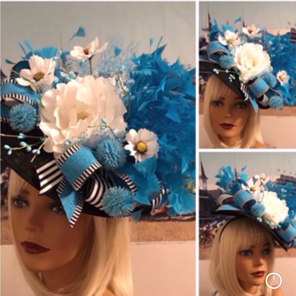 Blue and White Floral Occasion Fascinator Hat